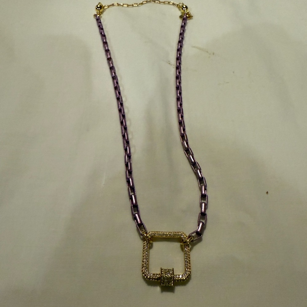 Geometric Purple and Gold Necklace with Pendant